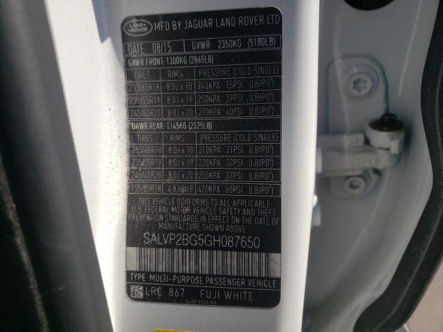 Photo 10 from auction – 2016 LAND ROVER RANGE ROVE with VIN SALVP2BG5GH087650