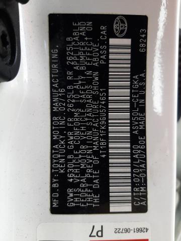Photo 10 from auction – 2016 TOYOTA CAMRY LE with VIN 4T1BF1FK9GU574651