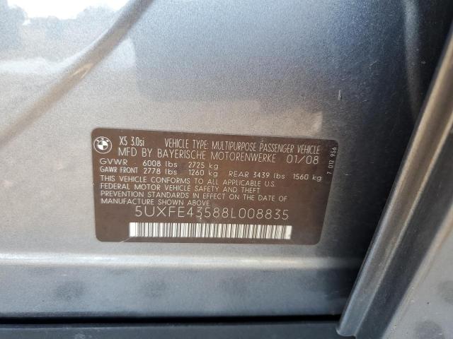 Photo 10 from auction – 2008 BMW X5 3.0I with VIN 5UXFE43588L008835