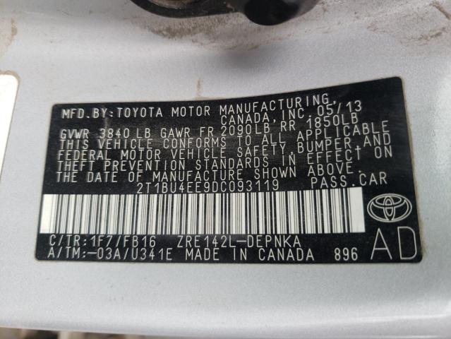 Photo 10 from auction – 2013 TOYOTA COROLLA BA with VIN 2T1BU4EE9DC093119