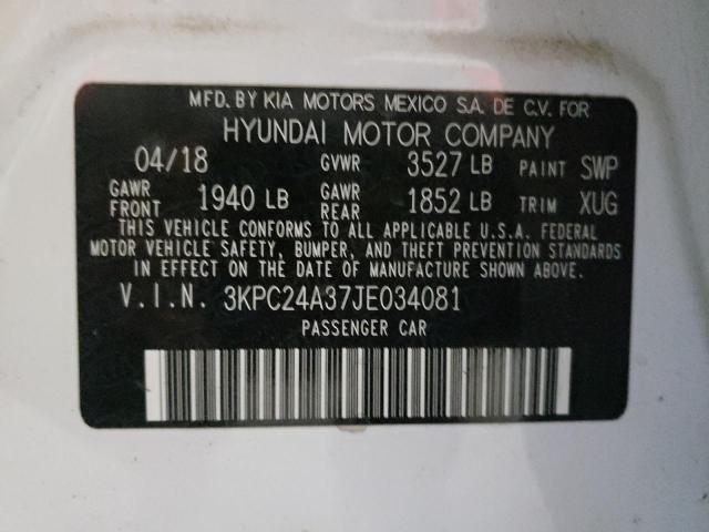 Photo 10 from auction – 2018 HYUNDAI ACCENT SE with VIN 3KPC24A37JE034081