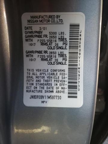 Photo 10 from auction – 2001 NISSAN PATHFINDER with VIN JN8DR09Y11W597730