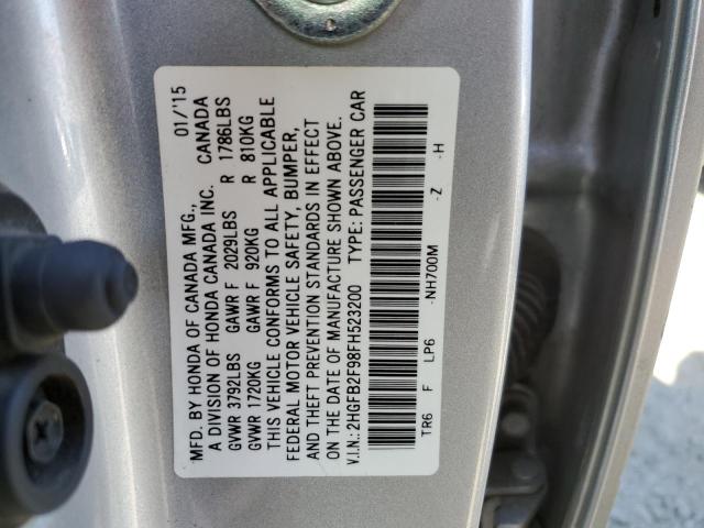 Photo 10 from auction – 2015 HONDA CIVIC EXL with VIN 2HGFB2F98FH523200