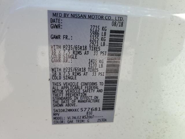 Photo 10 from auction – 2019 NISSAN PATHFINDER with VIN 5N1DR2MMXKC577681