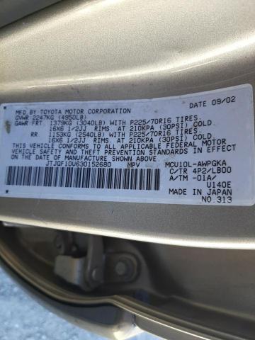 Photo 10 from auction – 2003 LEXUS RX 300 with VIN JTJGF10U630152680