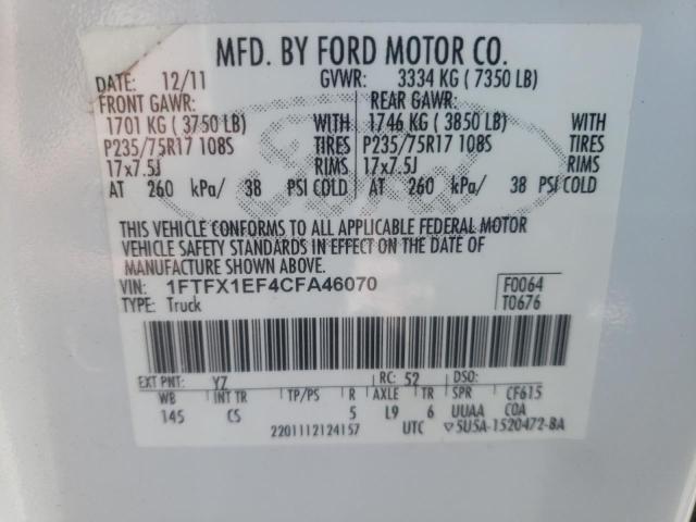Photo 10 from auction – 2012 FORD F150 SUPER with VIN 1FTFX1EF4CFA46070