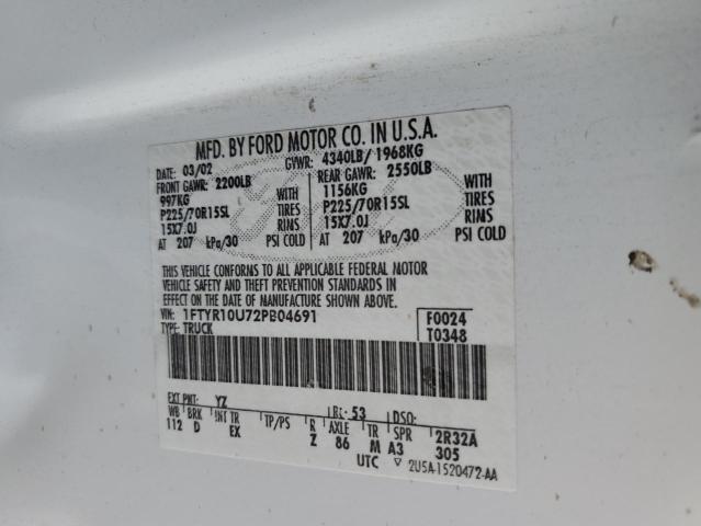 Photo 10 from auction – 2002 FORD RANGER with VIN 1FTYR10U72PB04691