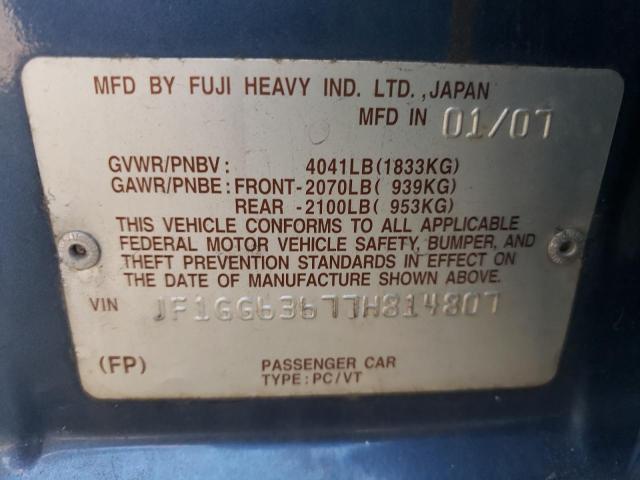 Photo 10 from auction – 2007 SUBARU IMPREZA OU with VIN JF1GG63677H814807