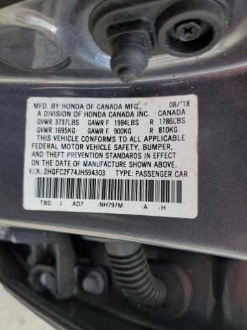 Photo 10 from auction – 2018 HONDA CIVIC EX with VIN 2HGFC2F74JH594303