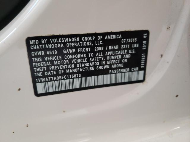 Photo 10 from auction – 2015 VOLKSWAGEN PASSAT S with VIN 1VWAT7A35FC115873