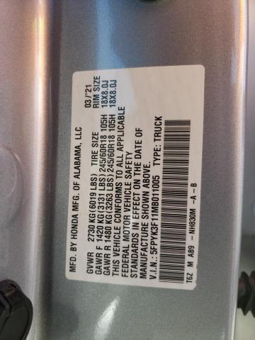 Photo 10 from auction – 2021 HONDA RIDGELINE with VIN 5FPYK3F11MB011005