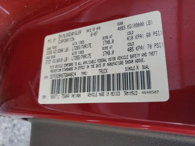 Photo 10 from auction – 2007 DODGE RAM 2500 S with VIN 3D7KS28A27G844614