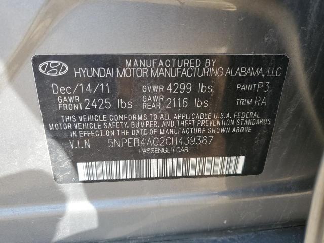 Photo 10 from auction – 2012 HYUNDAI SONATA GLS with VIN 5NPEB4AC2CH439367