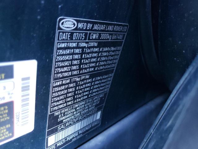 Photo 10 from auction – 2016 LAND ROVER RANGE ROVE with VIN SALWR2VF9GA544003