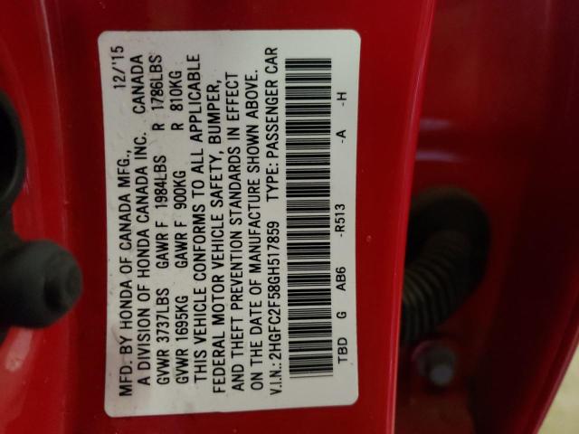 Photo 10 from auction – 2016 HONDA CIVIC LX with VIN 2HGFC2F58GH517859