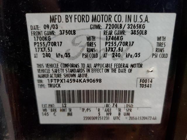 Photo 10 from auction – 2004 FORD F150 with VIN 1FTPX14594KA90698