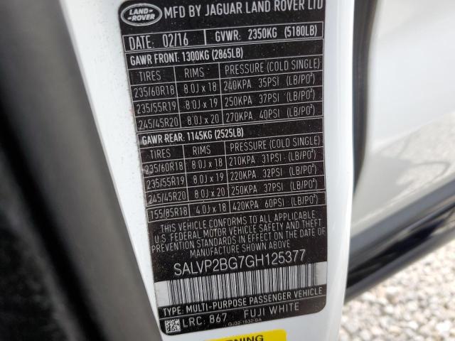 Photo 10 from auction – 2016 LAND ROVER RANGE ROVE with VIN SALVP2BG7GH125377