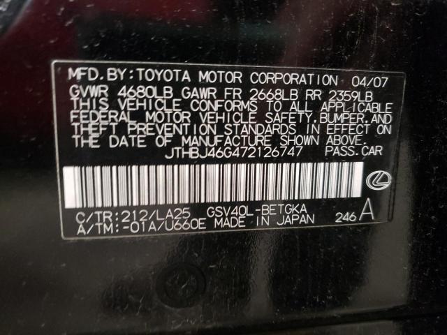Photo 10 from auction – 2007 LEXUS ES 350 with VIN JTHBJ46G472126747
