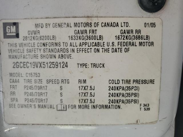 Photo 10 from auction – 2005 CHEVROLET SILVERADO with VIN 2GCEC19VX51259124