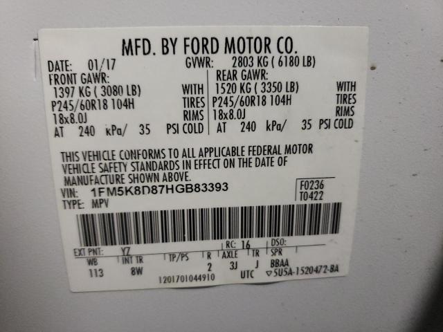 Photo 10 from auction – 2017 FORD EXPLORER X with VIN 1FM5K8D87HGB83393