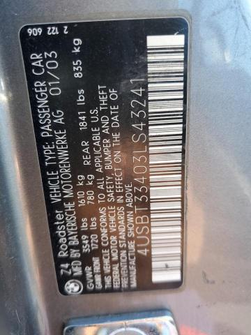 Photo 10 from auction – 2003 BMW Z4 with VIN 4USBT33403LS43241