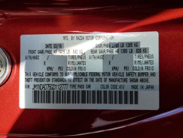 Photo 10 from auction – 2016 MAZDA MX-5 MIATA with VIN JM1NDAD75G0112777