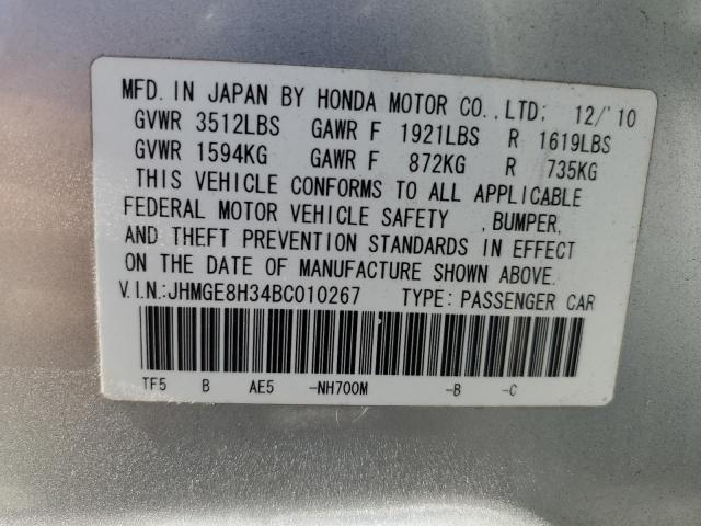 Photo 10 from auction – 2011 HONDA FIT with VIN JHMGE8H34BC010267