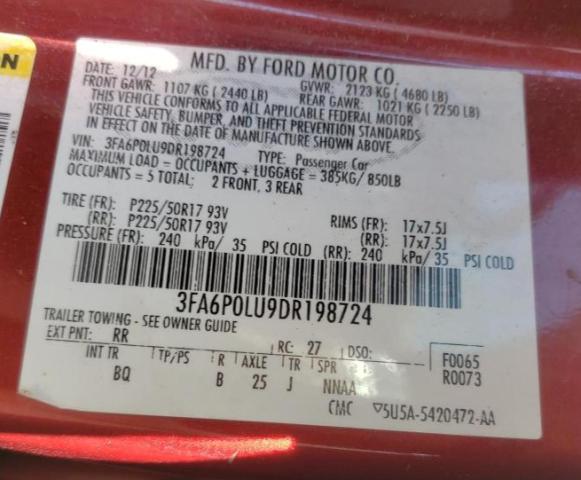 Photo 10 from auction – 2013 FORD FUSION SE with VIN 3FA6P0LU9DR198724