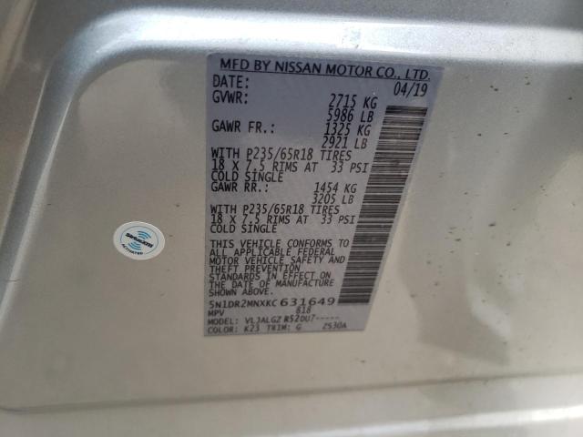 Photo 10 from auction – 2019 NISSAN PATHFINDER with VIN 5N1DR2MNXKC631649