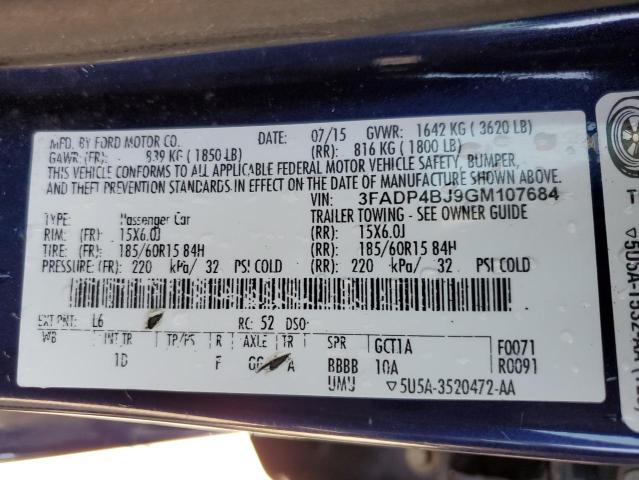 Photo 10 from auction – 2016 FORD FIESTA SE with VIN 3FADP4BJ9GM107684