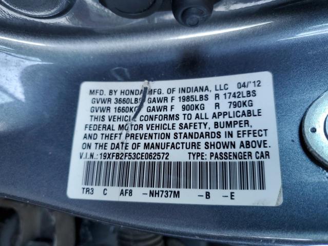 Photo 10 from auction – 2012 HONDA CIVIC LX with VIN 19XFB2F53CE062572