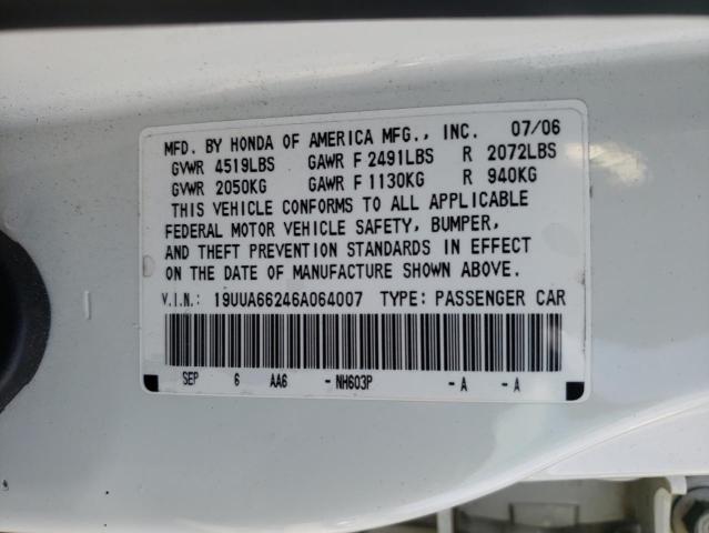 Photo 10 from auction – 2006 ACURA 3.2TL with VIN 19UUA66246A064007