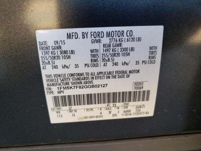 Photo 10 from auction – 2016 FORD EXPLORER L with VIN 1FM5K7F82GGB02127