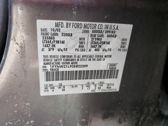 Photo 10 from auction – 2003 FORD F250 SUPER with VIN 1FTNW21L93EB22209