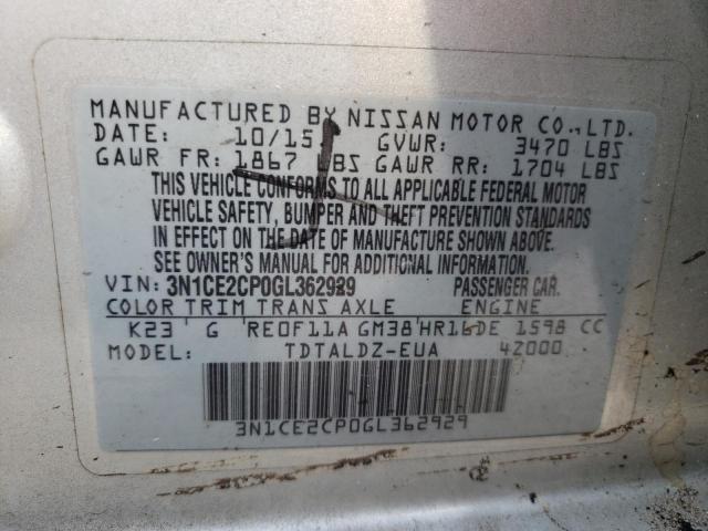 Photo 10 from auction – 2016 NISSAN VERSA NOTE with VIN 3N1CE2CP0GL362929