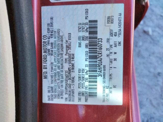 Photo 10 from auction – 2012 FORD FUSION SEL with VIN 3FAHP0JA7CR160733