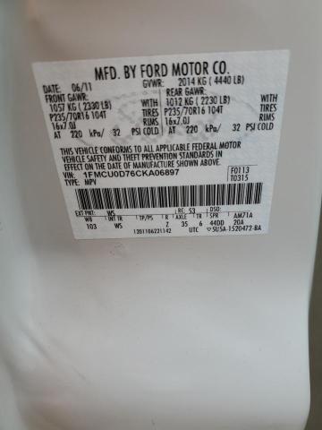 Photo 10 from auction – 2012 FORD ESCAPE XLT with VIN 1FMCU0D76CKA06897