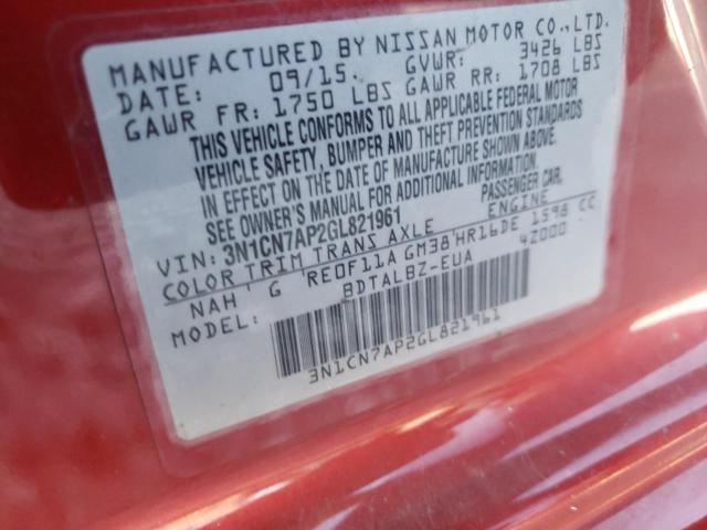 Photo 10 from auction – 2016 NISSAN VERSA S with VIN 3N1CN7AP2GL821961