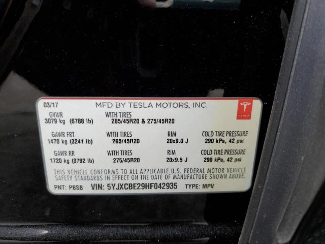 Photo 10 from auction – 2017 TESLA MODEL X with VIN 5YJXCBE29HF042935