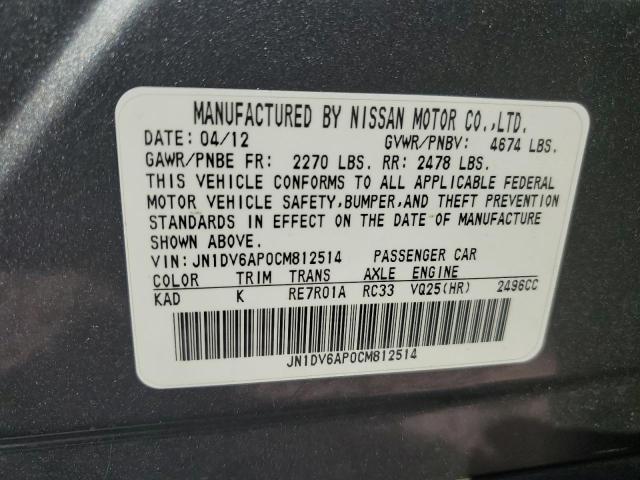 Photo 10 from auction – 2012 INFINITI G25 BASE with VIN JN1DV6AP0CM812514