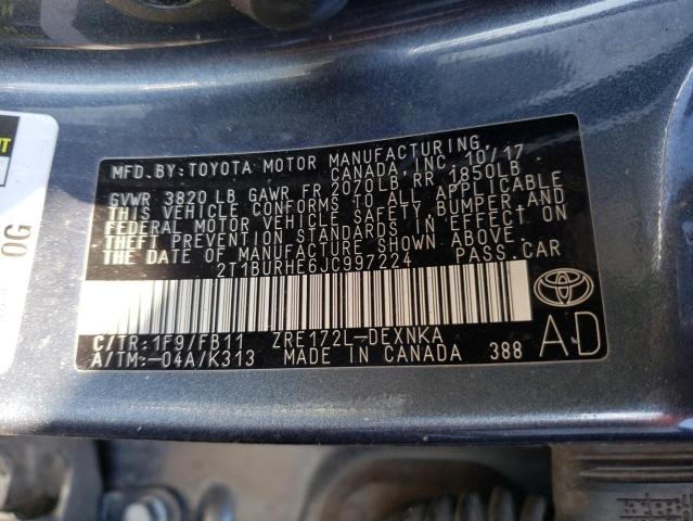 Photo 10 from auction – 2018 TOYOTA COROLLA L with VIN 2T1BURHE6JC997224