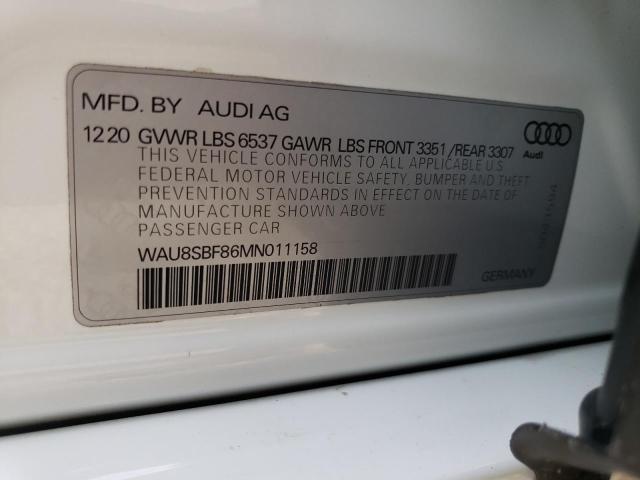 Photo 10 from auction – 2021 AUDI S8 with VIN WAU8SBF86MN011158