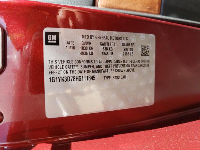 Photo 10 from auction – 2017 CHEVROLET CORVETTE S with VIN 1G1YK3D78H5111845