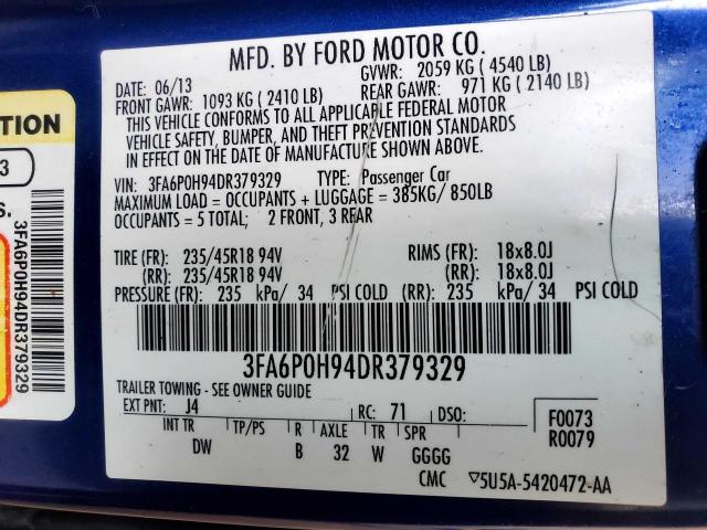 Photo 10 from auction – 2013 FORD FUSION SE with VIN 3FA6P0H94DR379329