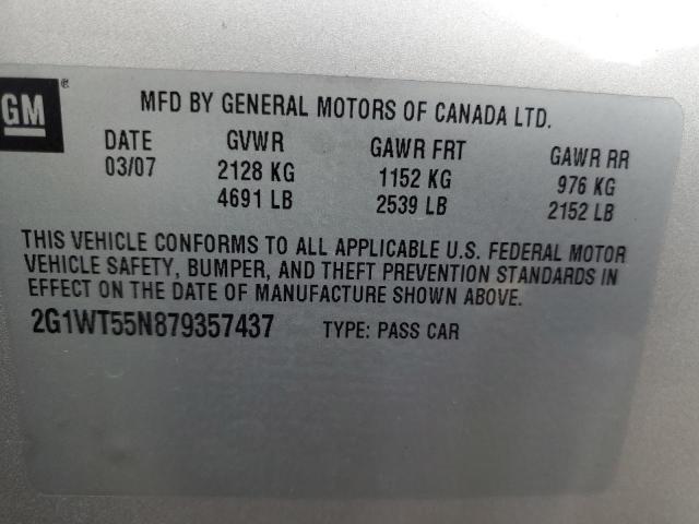 Photo 10 from auction – 2007 CHEVROLET IMPALA LT with VIN 2G1WT55N879357437
