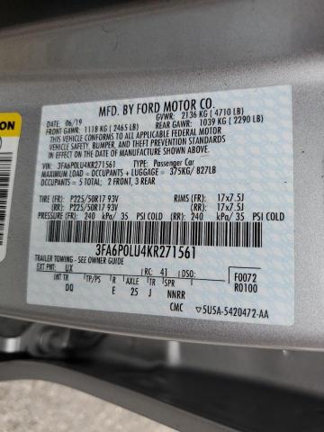 Photo 10 from auction – 2019 FORD FUSION SE with VIN 3FA6P0LU4KR271561