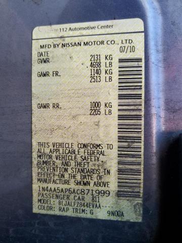Photo 10 from auction – 2010 NISSAN MAXIMA S with VIN 1N4AA5AP6AC871999