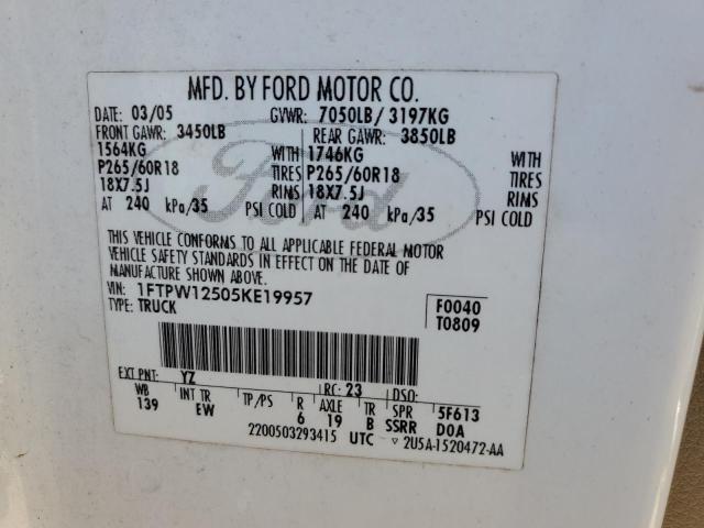 Photo 10 from auction – 2005 FORD F150 SUPER with VIN 1FTPW12505KE19957