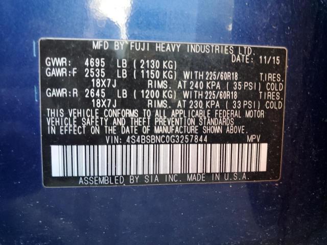 Photo 10 from auction – 2016 SUBARU OUTBACK 2. with VIN 4S4BSBNC0G3257844