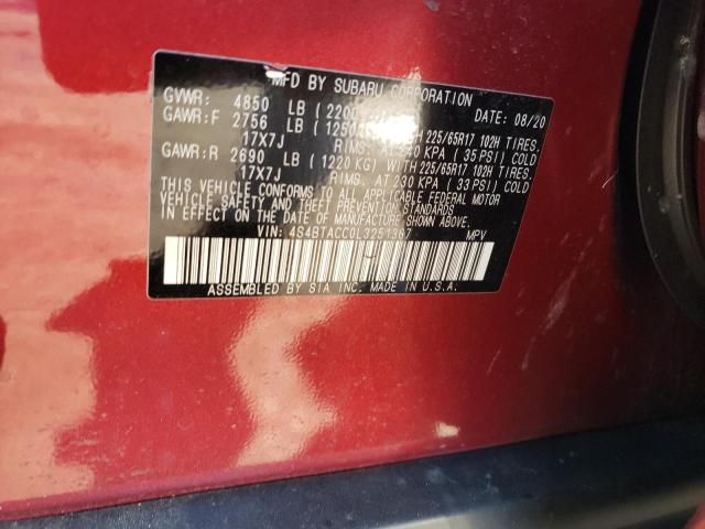 Photo 10 from auction – 2020 SUBARU OUTBACK PR with VIN 4S4BTACC0L3251367